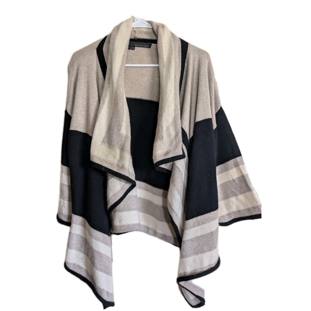 360Cashmere Colorblock Blanket Wrap Cardigan XS Waterfall Drape Open Front Flaw